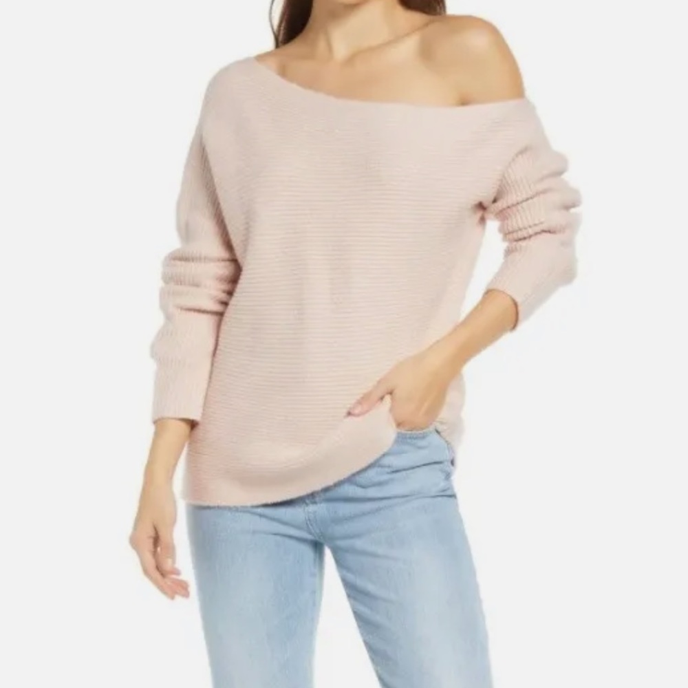 Off the shoulder sweater. Slightly fuzzy material.